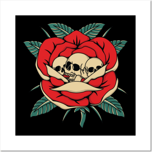 skull rose clover Posters and Art